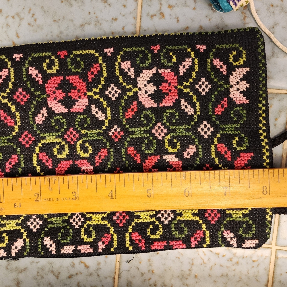 Embroidered Black and Pink Clutch
